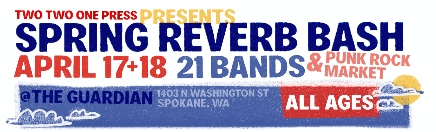 Promotional banner for Spring Reverb Bash event with band information and venue details.